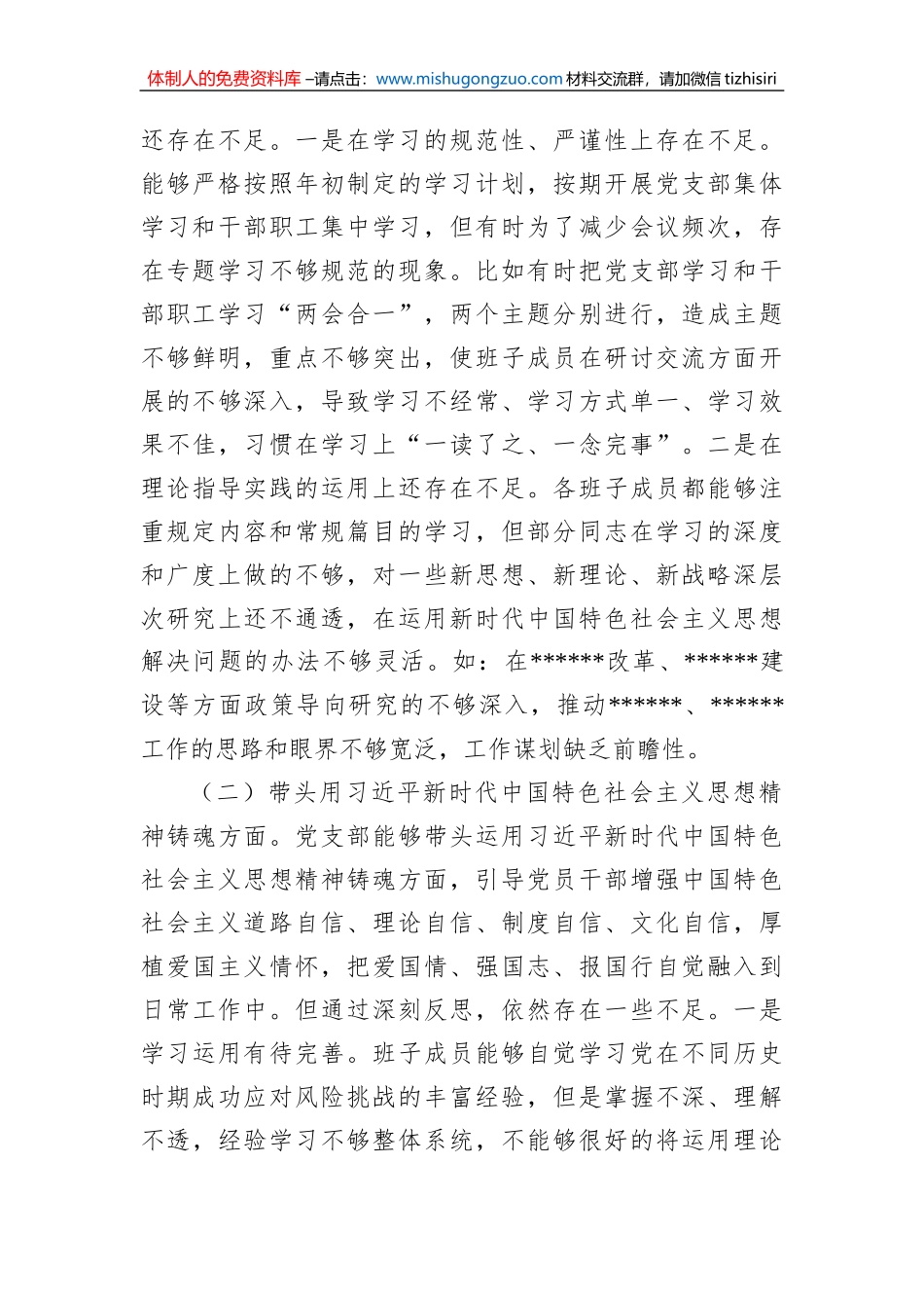 党支部班子2022年度民主生活会对照检查材料_第3页
