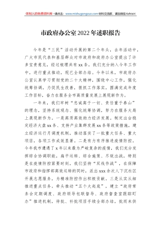 市政府办公室2022年述职报告