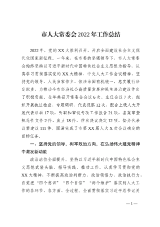 市人大常委会2022年工作总结