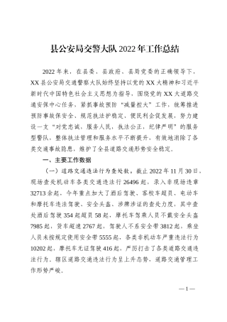 县公安局交警大队2022年工作总结