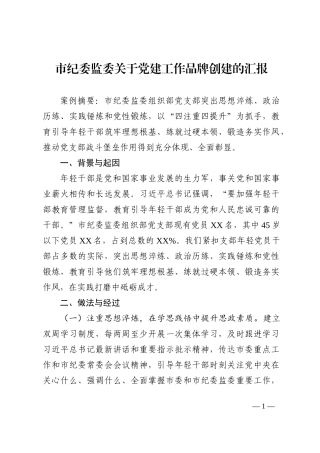 市纪委监委关于党建工作品牌创建的汇报
