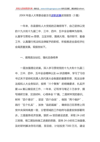 20XX年县人大常委会副主任述职述廉述效报告（3篇）