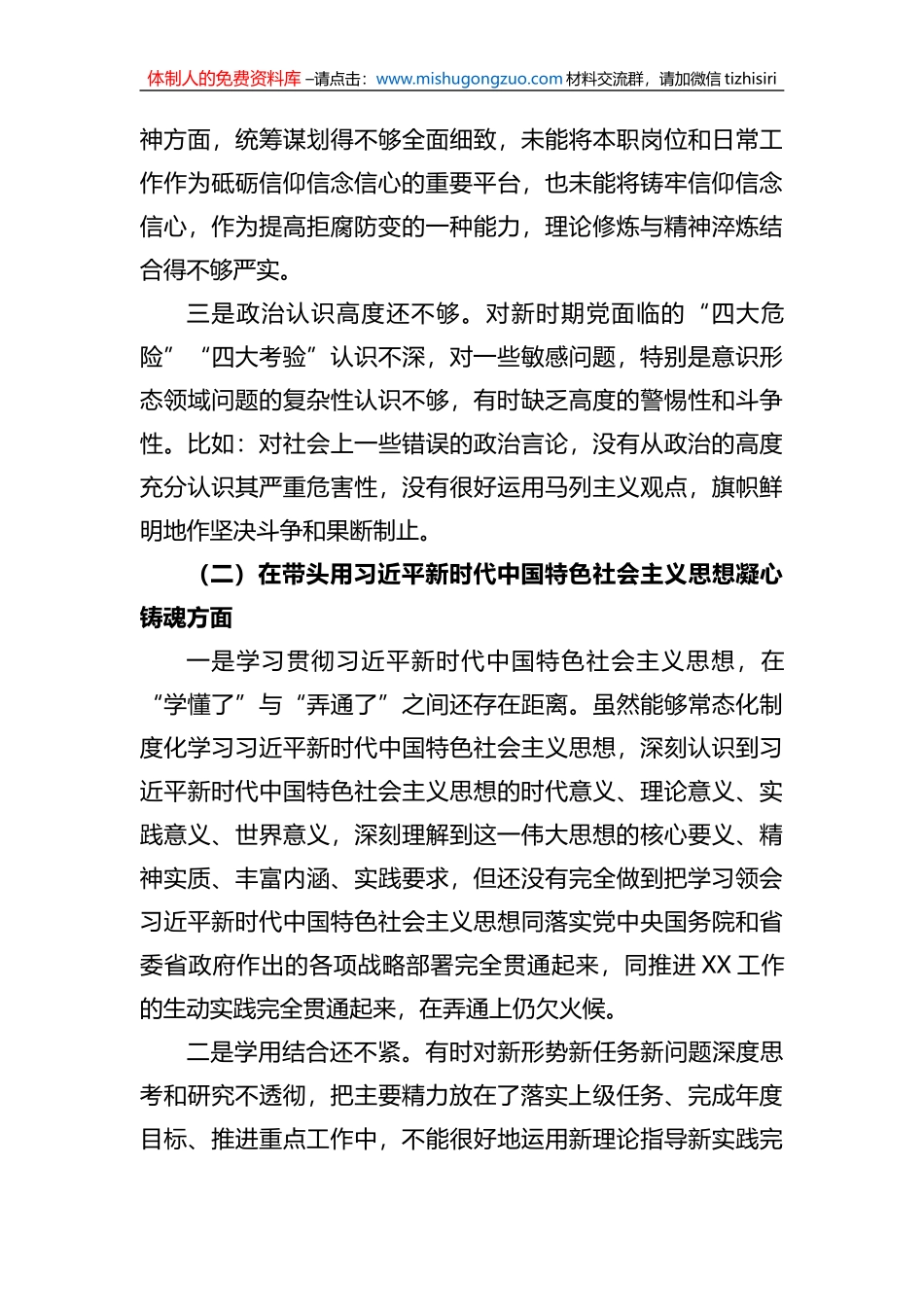 2022年分管领导民主生活会个人对照检查材料_第2页