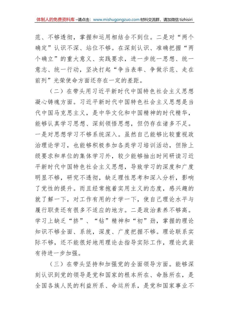 2022年民主生活会个人对照检查材料（党员干部）_第2页