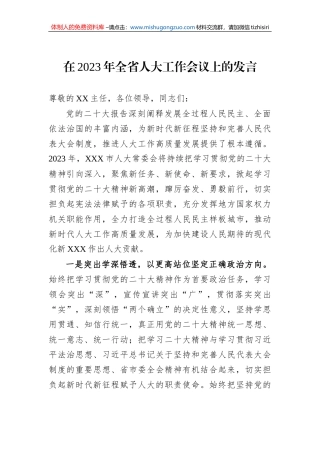 在2023年全省人大工作会议上的发言