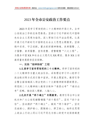 2023年全市公安政治工作要点
