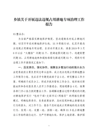 乡镇违法违规占用耕地专项整治工作报告