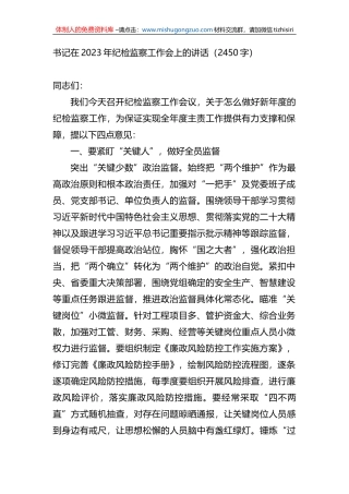 书记在2023年纪检监察工作会上的讲话