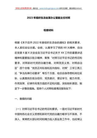 2023年组织生活会某办公室副主任对照检查材料