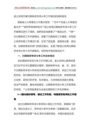 县公安局开展扫黑除恶专项斗争工作情况的调研报告