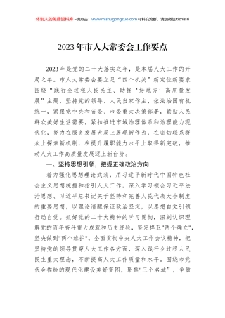 2023年市人大常委会工作要点