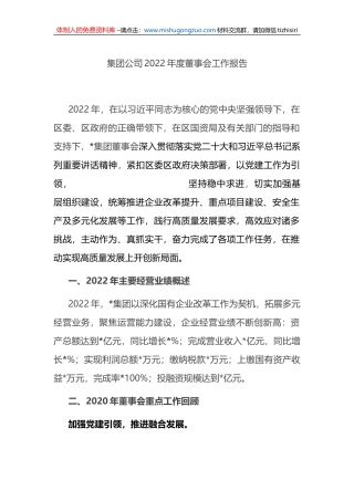 集团公司2022年度董事会工作报告