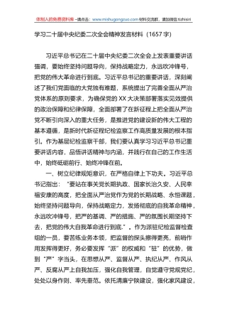 学习二十届中央纪委二次全会精神发言材料