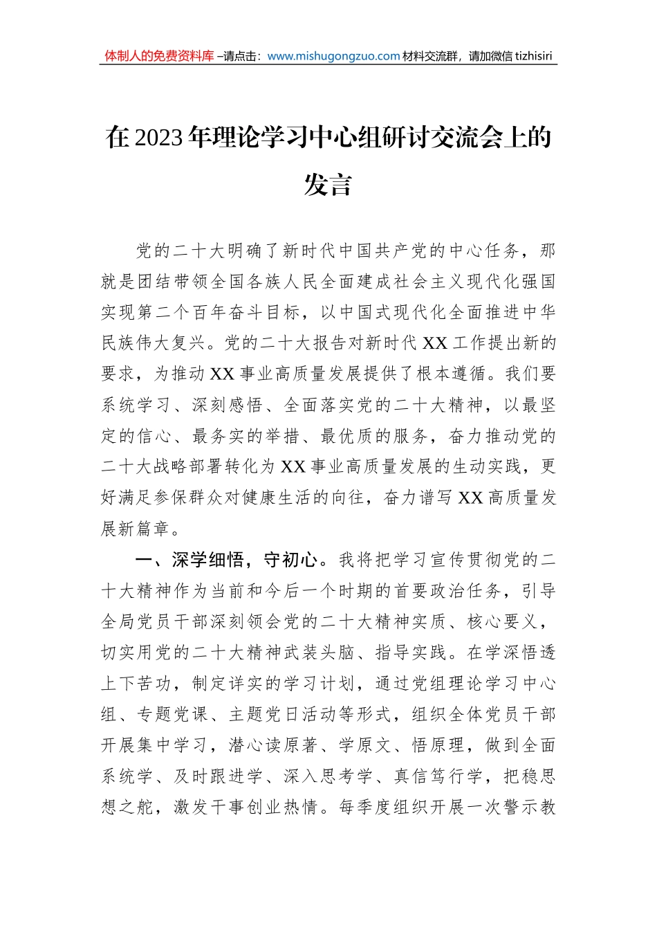 在2023年理论学习中心组研讨交流会上的发言_第1页