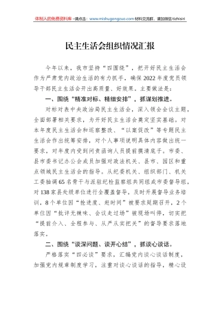 2022年度民主生活会组织情况汇报