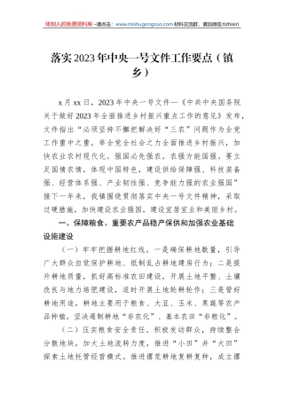 落实2023年中央一号文件工作要点（镇乡）