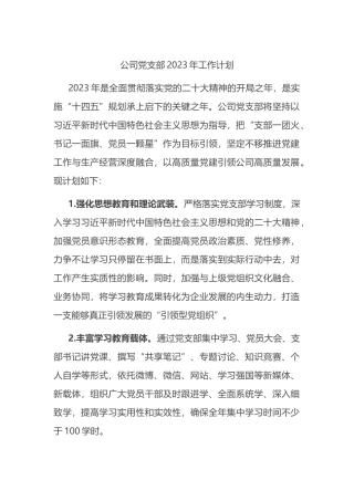 公司党支部2023年工作计划 (1)