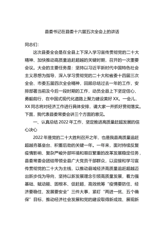 县委书记在2023年县委十六届五次全会上的讲话