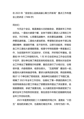 在2023年“坚定信心迎挑战凝心聚力开新局”重点工作布置会上的讲话