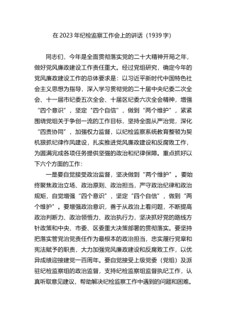 在2023年纪检监察工作会上的讲话