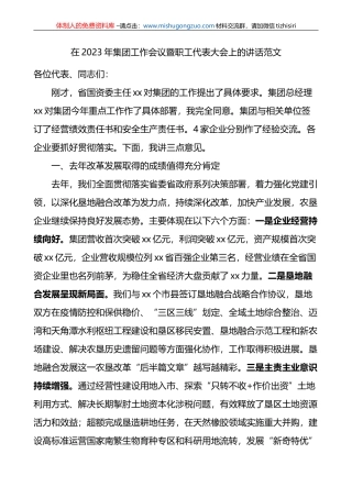 2023年集团工作会议暨职工代表大会讲话