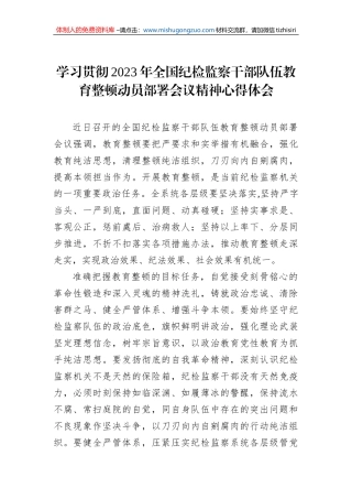 学习贯彻2023年全国纪检监察干部队伍教育整顿动员部署会议精神心得体会