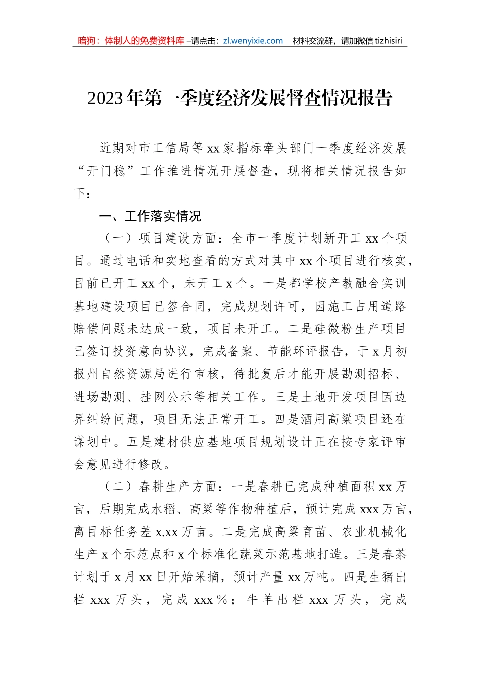 2023年第一季度经济发展督查情况报告_第1页