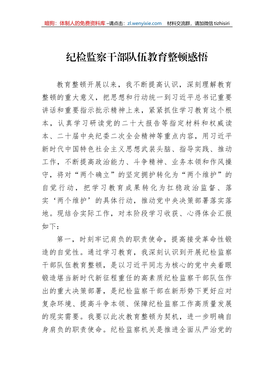 纪检监察干部队伍教育整顿感悟_第1页