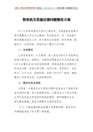 【组织党建】督查机关党建反馈问题整改方案