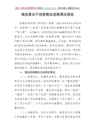 【整改报告】镇党委关于巡察整改进展情况报告