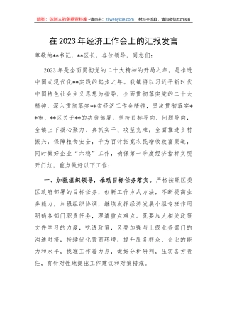 【工作汇报】在2023年经济工作会上的汇报发言