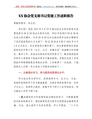 XX协会党支部书记党建工作述职报告