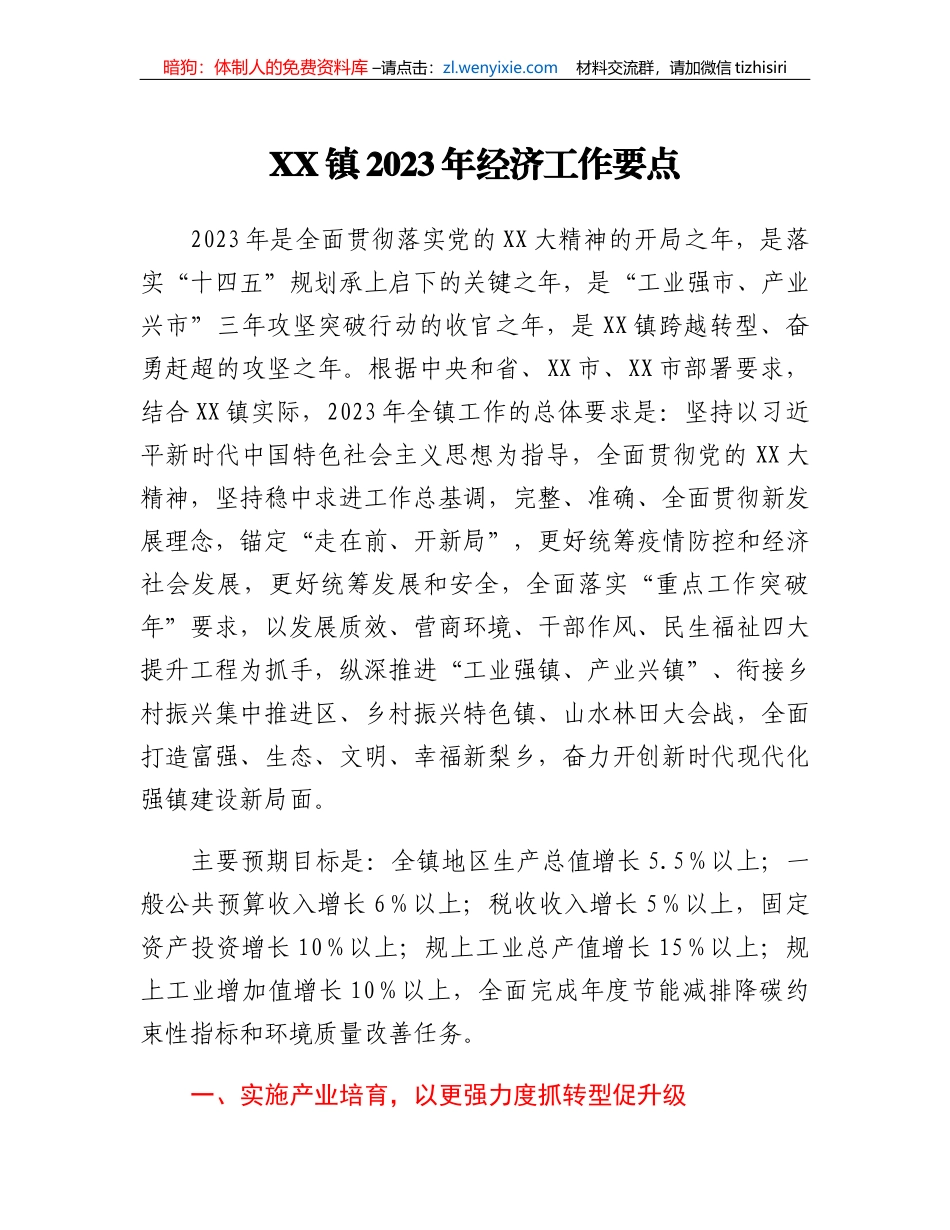 XX镇2023年经济工作要点_第1页