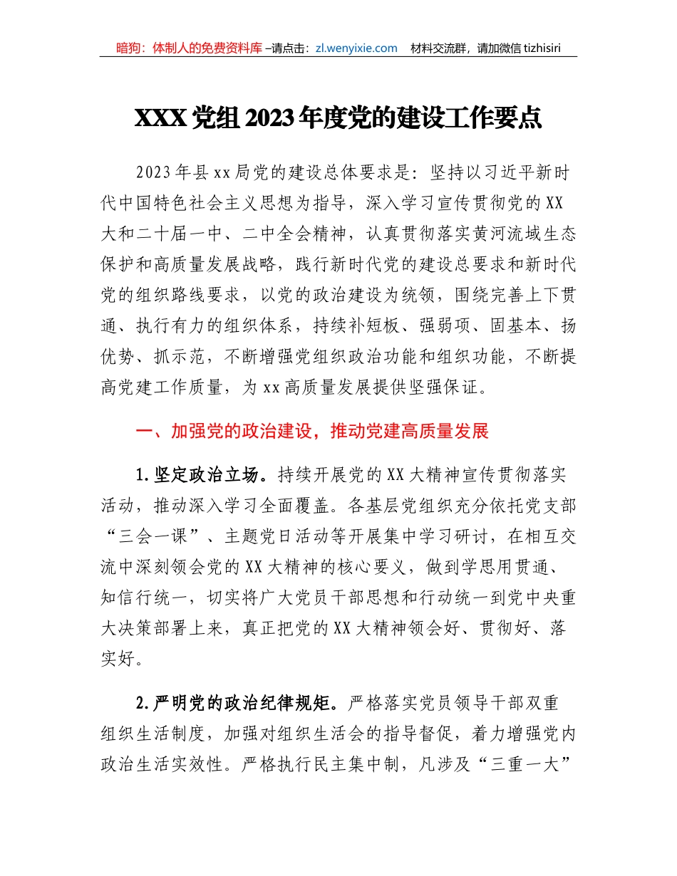 XXX党组2023年度党的建设工作要点_第1页