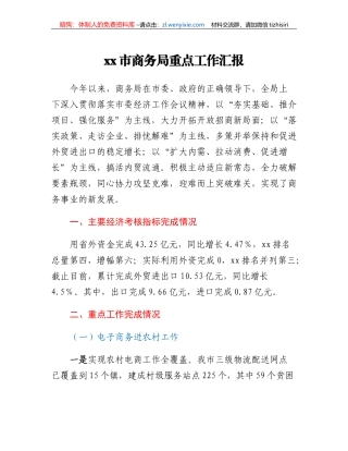 xx市商务局重点工作汇报