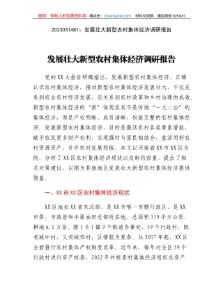 发展壮大新型农村集体经济调研报告(2)