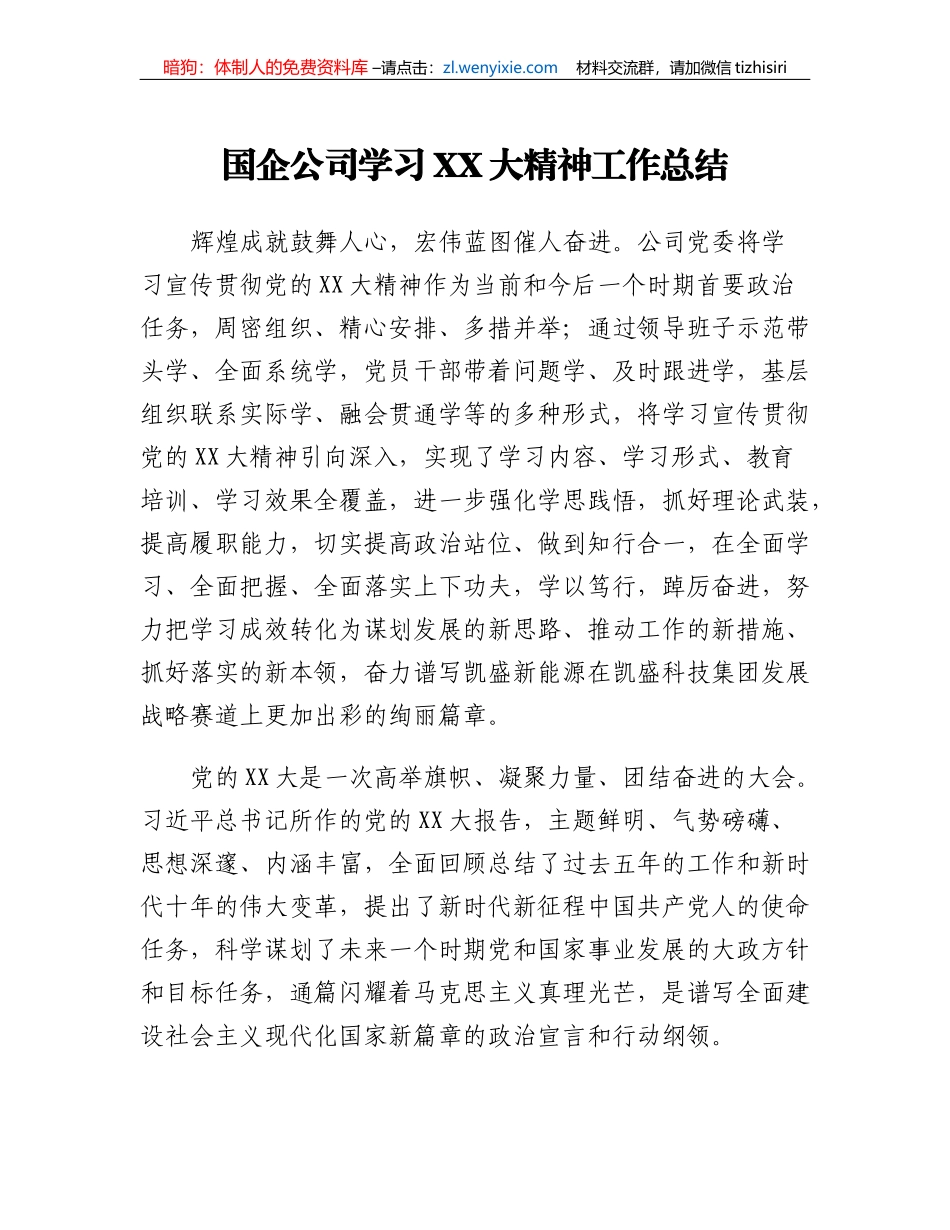 国企公司学习二十大精神工作总结_第1页