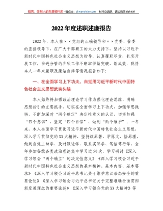 2022年度述职述廉报告