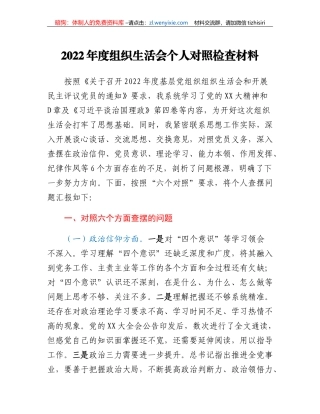 2022年度组织生活会个人对照检查材料(2)