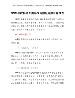 XXX学校接受X委第X巡察组巡察自查报告