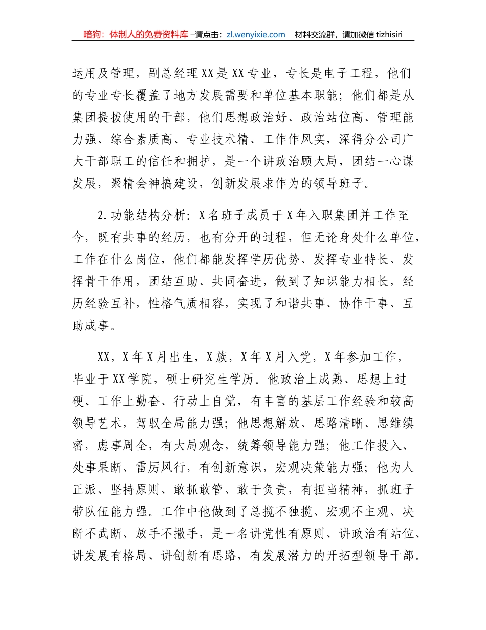 XX分公司领导班子运行情况分析报告_第2页