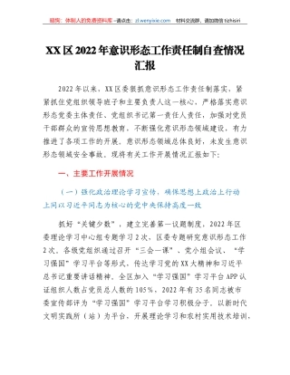 XX区2022年意识形态工作责任制自查情况汇报