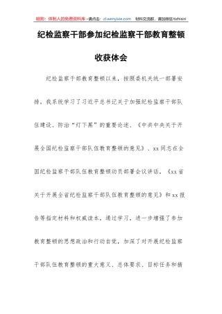 纪检监察干部参加纪检监察干部教育整顿收获体会