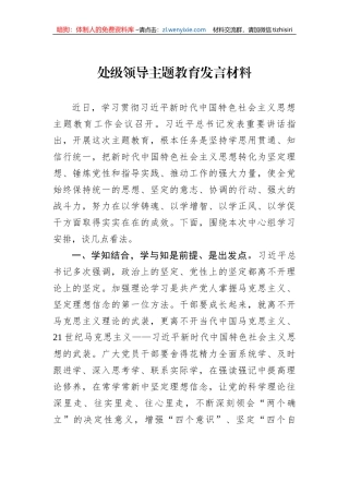 处级领导主题教育发言材料