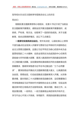 指导组长在全区主题教育专题推进会议上的讲话