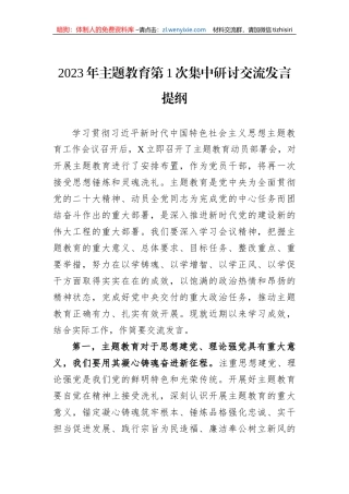 2023年主题教育第1次集中研讨交流发言提纲