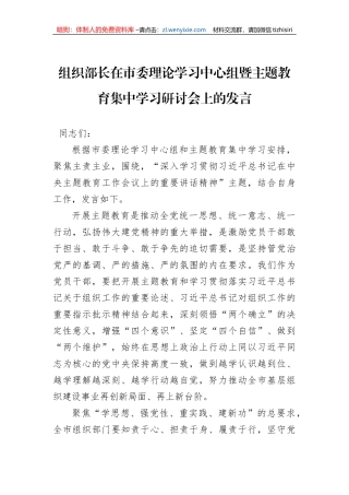 组织部长在市委理论学习中心组暨主题教育集中学习研讨会上的发言