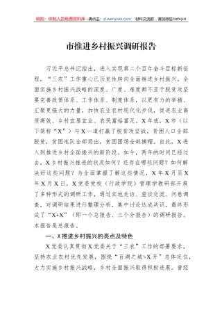 市推进乡村振兴调研报告