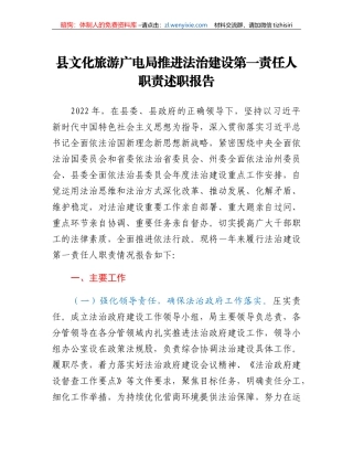 县文化旅游广电局推进法治建设第一责任人职责述职报告