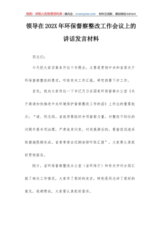 领导在2022年环保督察整改工作会议上的讲话发言材料